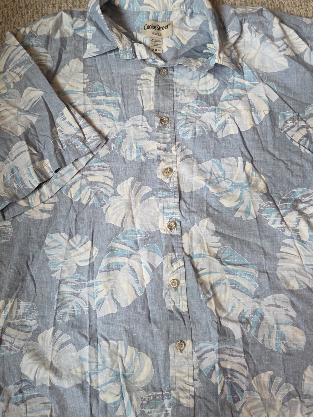 Cooke Street Honolulu 2 XL 100% Cotton Light Blue Tropical Short Sleeve Shirt